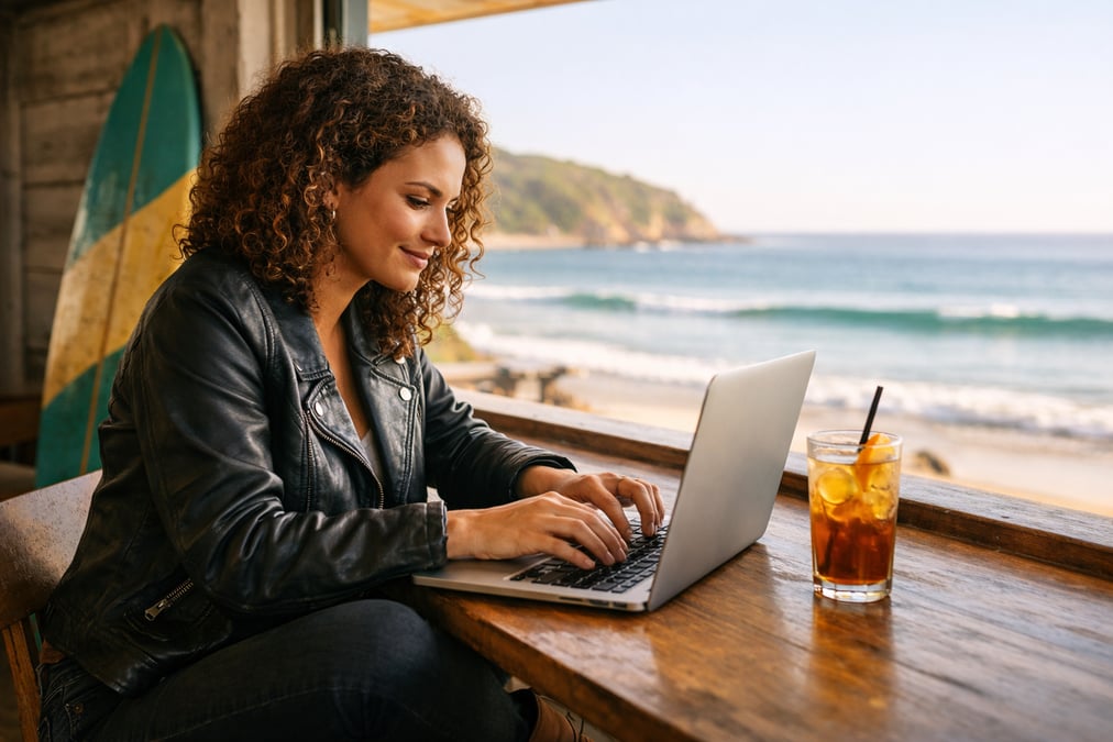 Person reviewing financial information about digital nomad life at a desk