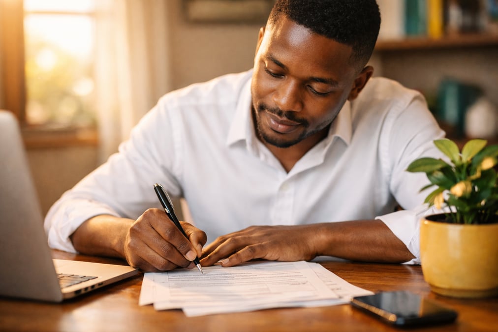 Person reviewing financial information about from employee to entrepreneur at a desk
