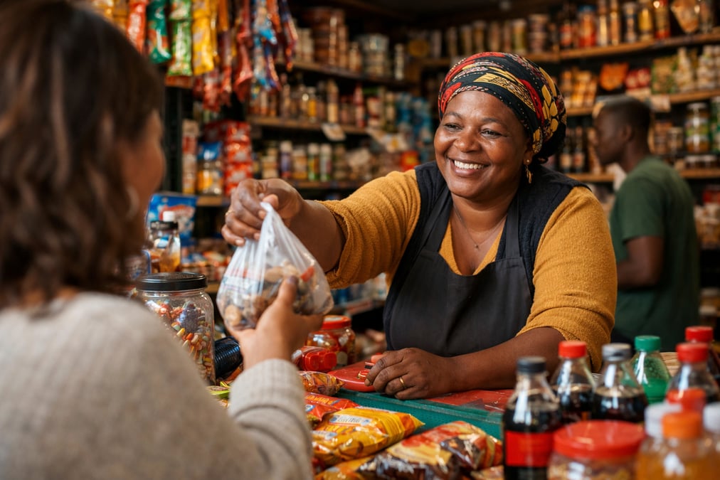Woman calculating real purchasing power on a calculator next to a laptop with a notepad and pen beside them