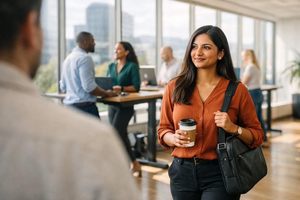 Person reviewing financial information about returning to the office at a desk